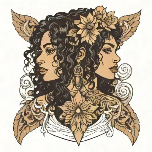 Girl from a Amazonas with curly hair serious  tattoo design idea
