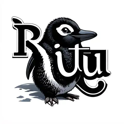 "Ritu" ritu name tatto with penguin  tattoo design idea
