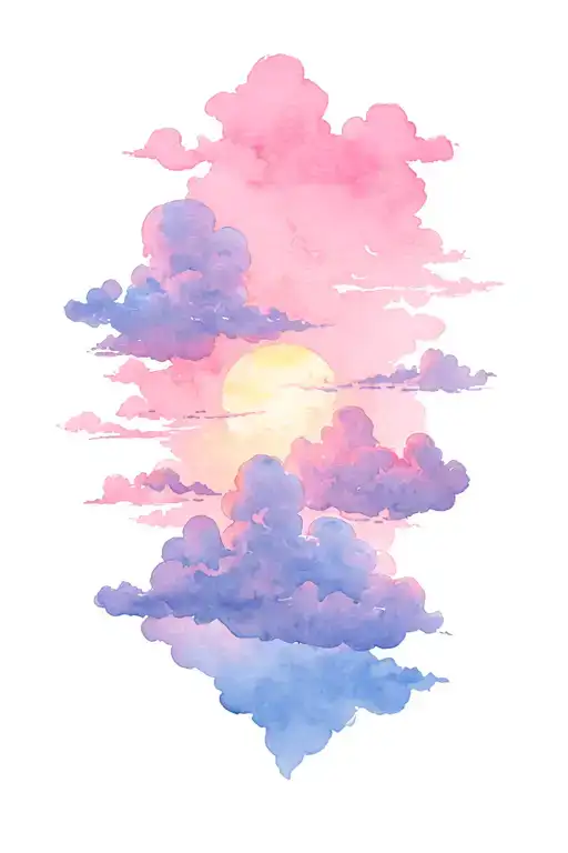 pink sky and clouds surrounding tattoo design idea