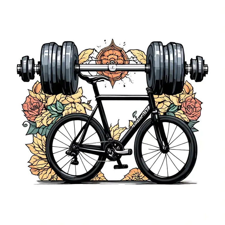 bicycle dumbbell accounting symbols surrounded tattoo design idea