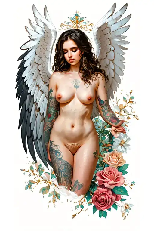 Tattoo full naked woman with wings tattoo design idea