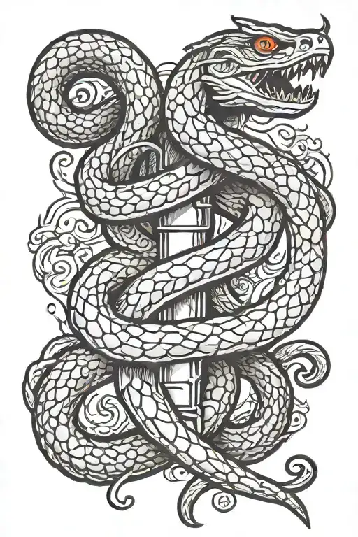 Sword with a snake coiled tattoo design idea