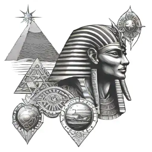 egyptain god with pyramids and planets tattoo design idea
