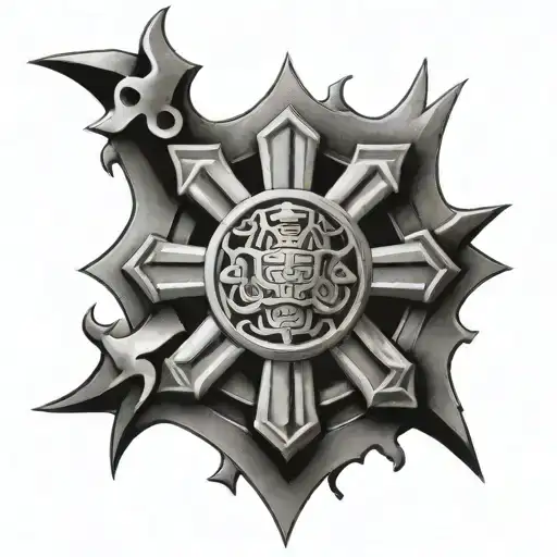 exotic Mayan Ethiopian cross chest piece tattoo design idea