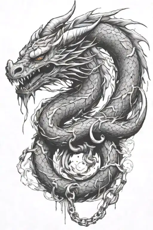 dragon chained with tears falling tattoo design idea