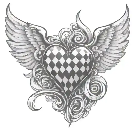 checkered flag and heart tattoo design idea