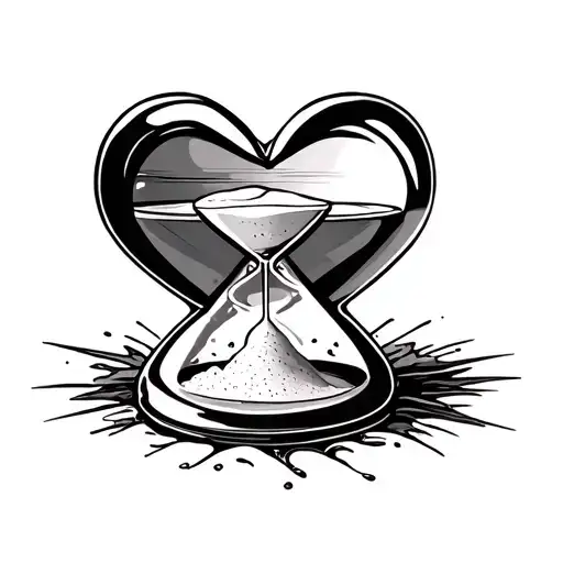 A heart-shaped hourglass with sand slipping through, symbolizing time running out on a relationship. tattoo design idea