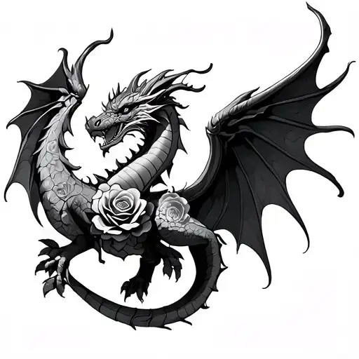 Fantasy dragon with wings made of roses tattoo design idea