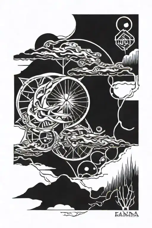 past, present and future, karma, force and calamity tattoo design idea