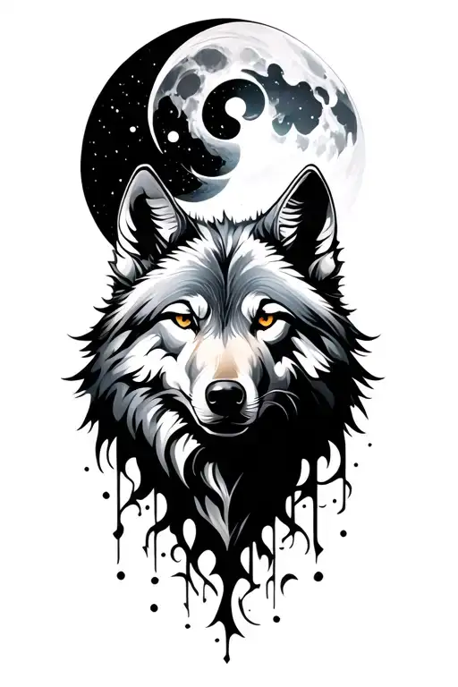 abstract moon Forrest wolf head tattoo design idea