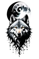 abstract moon Forrest wolf head tattoo design idea