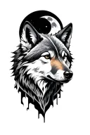 abstract moon Forrest wolf head tattoo design idea