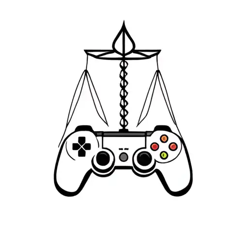 A minimalist tattoo of a Libra symbol intertwined with gaming controller buttons tattoo design idea