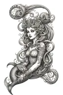 Hecate goddess & mermaid tattoo design idea