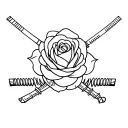 A minimalist design of a rose intertwined with a katana, symbolizing the union of Beauty and The Beast and Mulan tattoo design idea