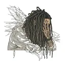 emo,depression,darkness,lonely,suicidal,sad,dark skinned male,dyed short dreads fully hiding face,teens,no tattoos,skinn tattoo design idea