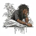 emo,depression,darkness,lonely,suicidal,sad,dark skinned male,dyed short dreads fully hiding face,teens,no tattoos,skinn tattoo design idea