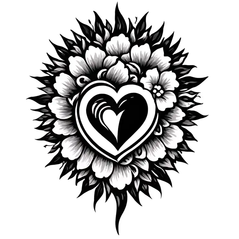 Filipina tribal sun/ heart and flowers tattoo design idea