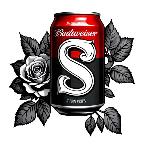 Budweiser can with the initial S somewhere and roses  tattoo design idea