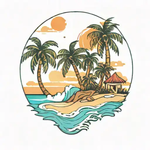 beach scene with palm trees tattoo design idea