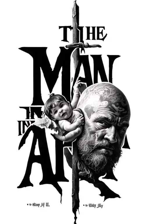 "The man in the arena" man shielding a child tattoo design idea