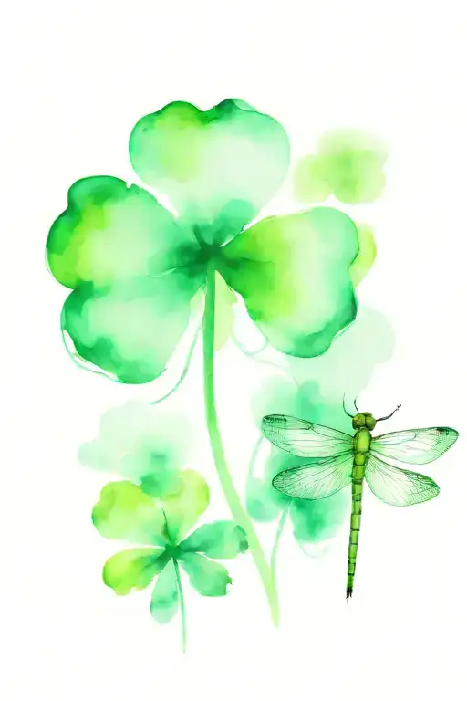 4 leaf clover with dragonfly tattoo design idea
