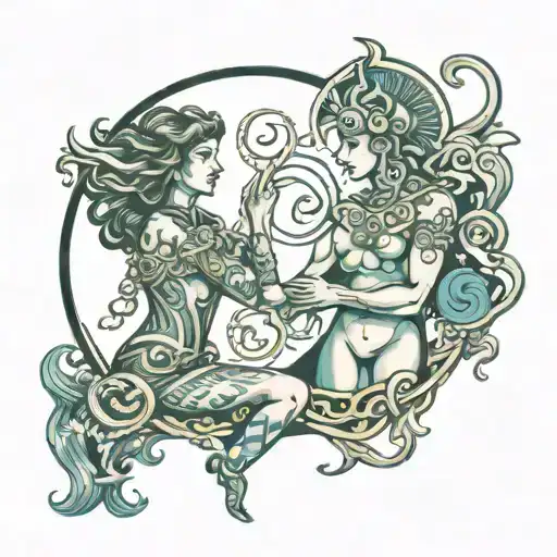 aquarius man and Sagittarius woman actual zodiac signs connected or entangled  tattoo design idea