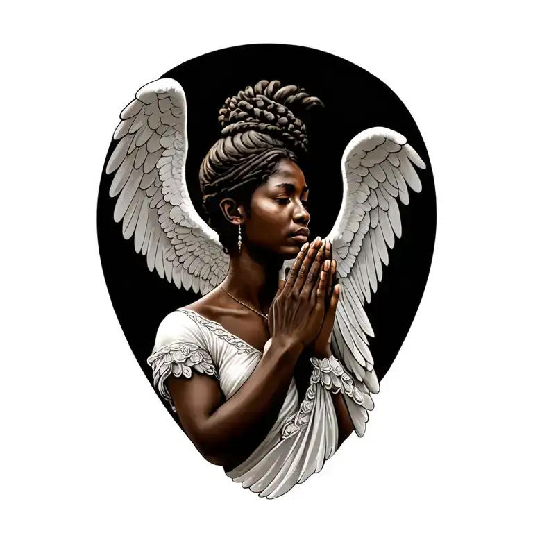 African angels pray hands holding side view tattoo design idea