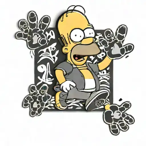 homer simpson and paw prints with the word rodriguez on it. tattoo design idea