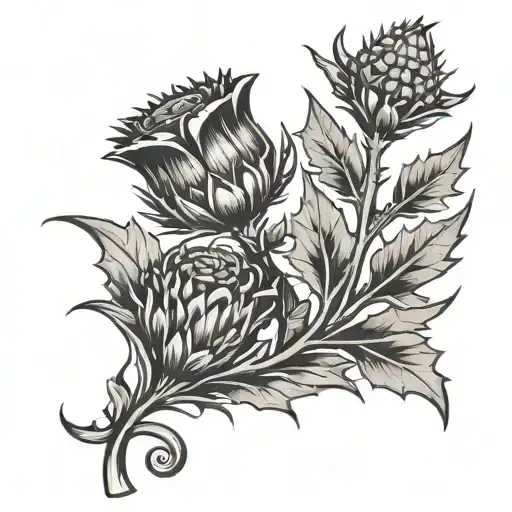 Scottish thistle and canadian maple leaf wedding finger  tattoo design idea