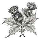 Scottish thistle and canadian maple leaf wedding finger  tattoo design idea