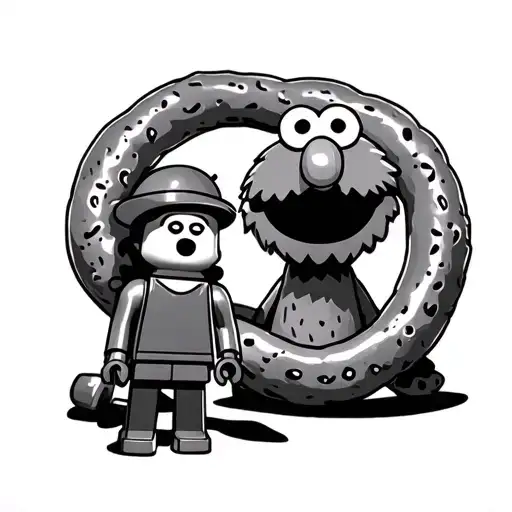 Bretzel with a Playmobil and Elmo of the Muppet tattoo design idea