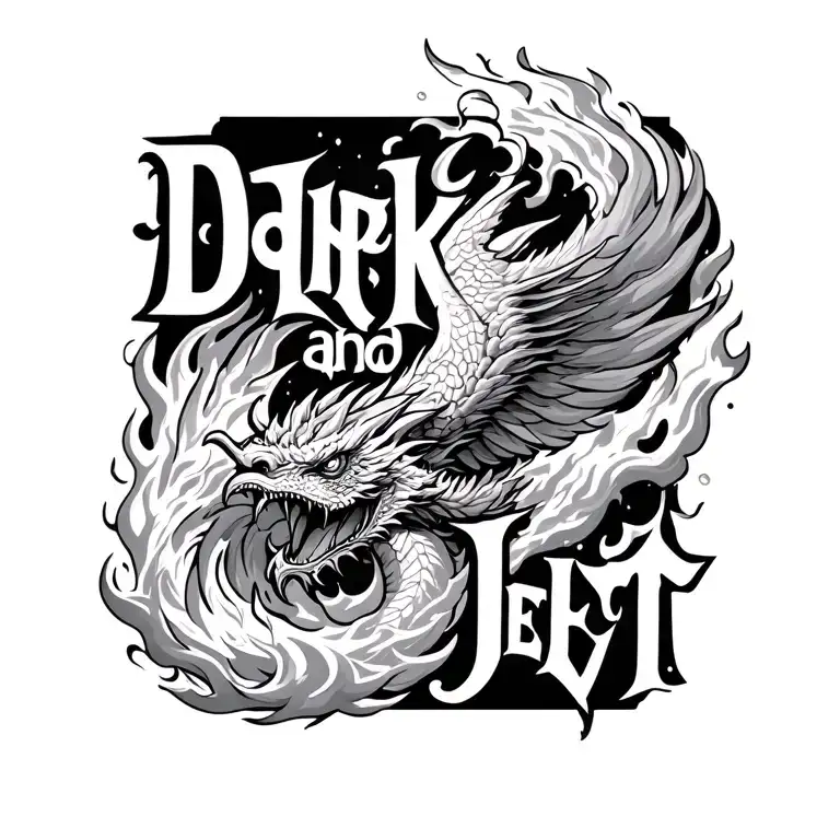 "Dark and Jett" Phoenix and Dragon breathing fire tattoo design idea