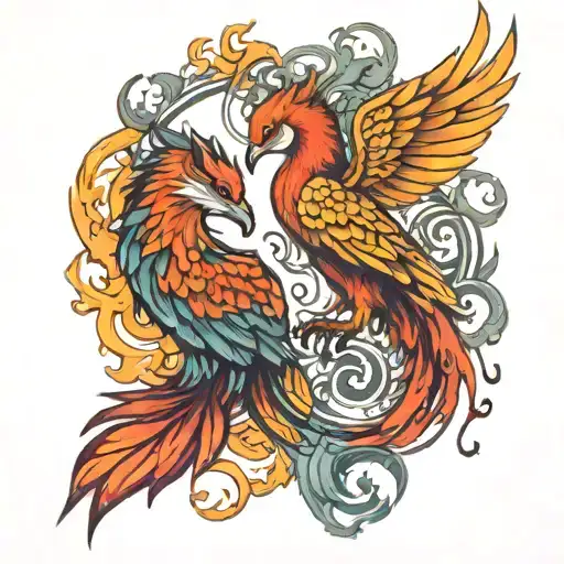 Phoenix and wolf tattoo design idea