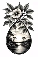 tear drop nature scene sunset sky tattoo design idea