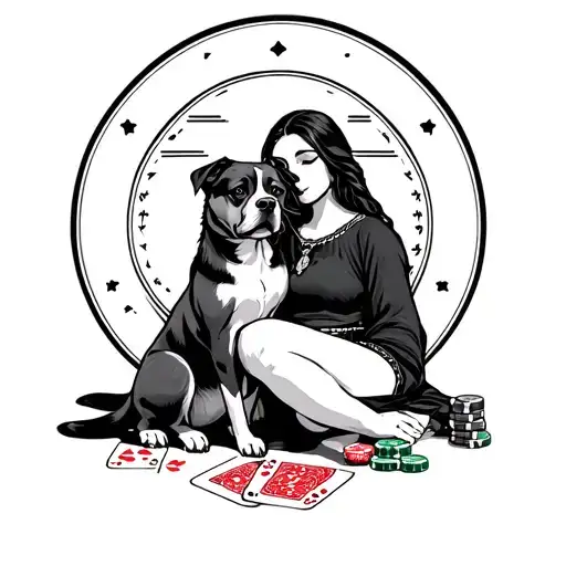 virgo and gambler with dog sitting tattoo design idea