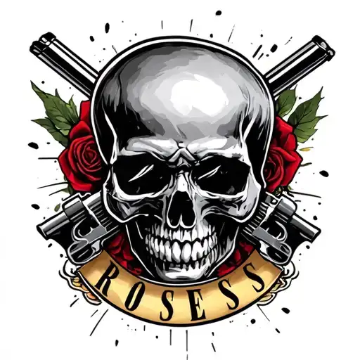 skull guns n roses gangster style tattoo design idea