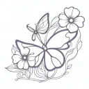 number 1992,  Neon butterfly, violet flower, tattoo design idea