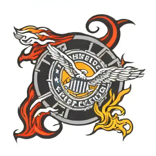 shoulder tattoo of United States airforce fire protection badge with American flag and flames with Celtic knot arm band  tattoo design idea