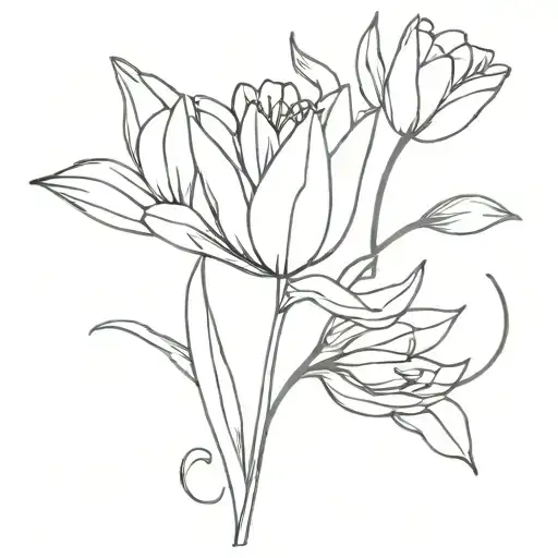 lilly and tulip flower bouquet tied tattoo design idea