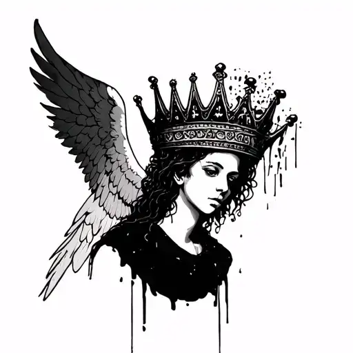 angel with basquiat  crown tattoo design idea