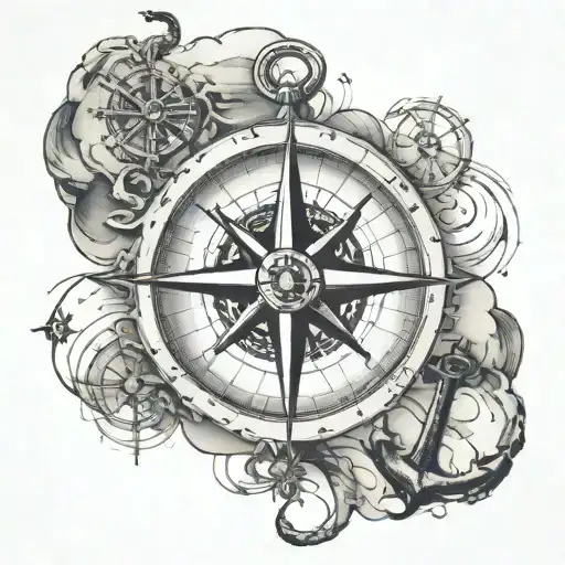 map, anchor and compass tattoo design idea