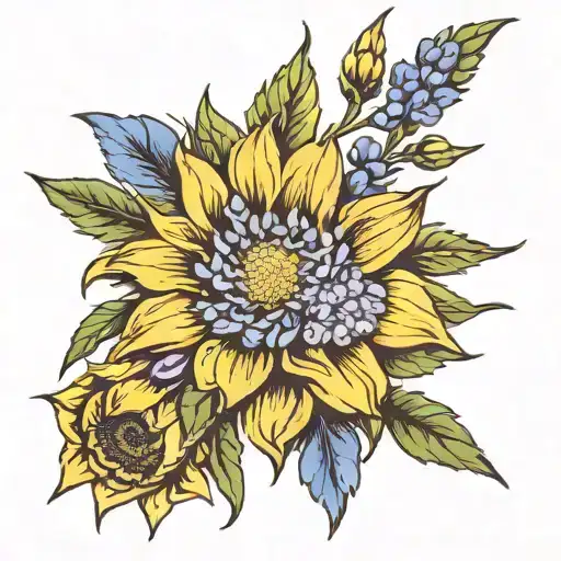 bluebonnet sunflower yucca plant intertwined tattoo design idea