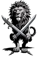 lion with 2 swords crossed tattoo design idea