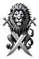 lion with 2 swords crossed tattoo design idea