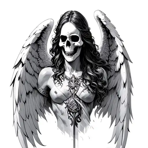 angel warrior with death mask tattoo design idea