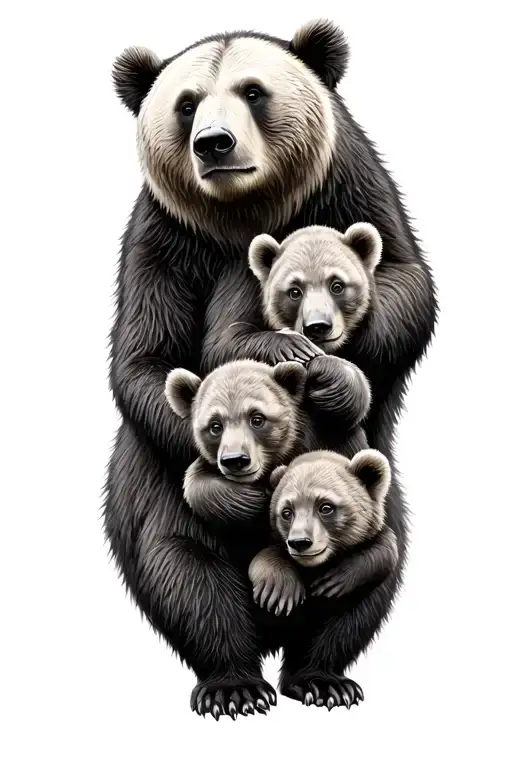 mama bear with 2 cubs tattoo design idea