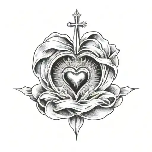 sacred heart of jesus and mary  tattoo design idea