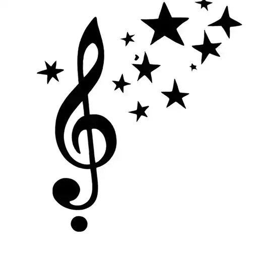 treble clef with stars floating tattoo design idea