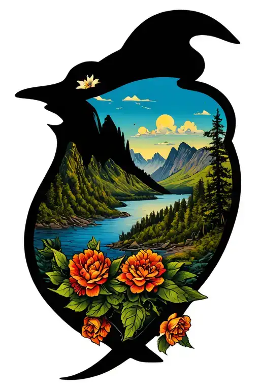 Color lake district tattoo design idea